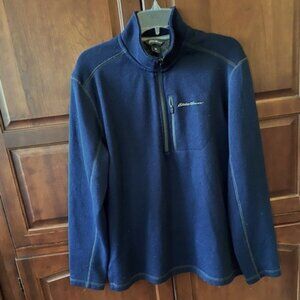 Eddie Bauer Navy Blue 1/4 Zip Pullover Mock Neck Sweater Sweatshirt Man Size L
